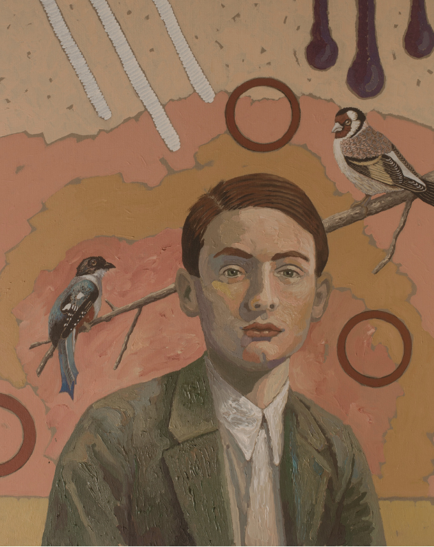 "O menino e os pássaros", tintas acrílica e vinílica sobre tela, 70 x 60 cm, 2020.